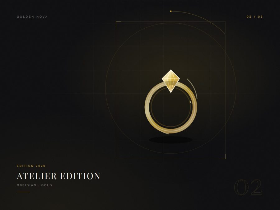 Atelier Edition: goldener Ring mit Nova-Diamant auf Obsidian.