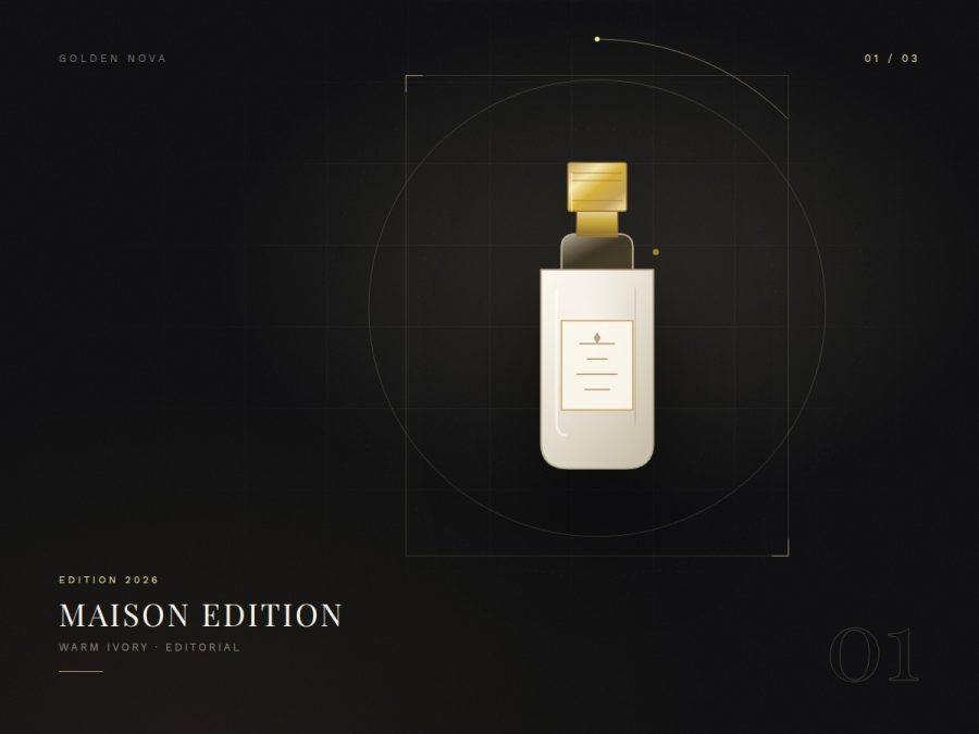 Maison Edition: Flakon und goldene Orbit-Linien auf Obsidian.
